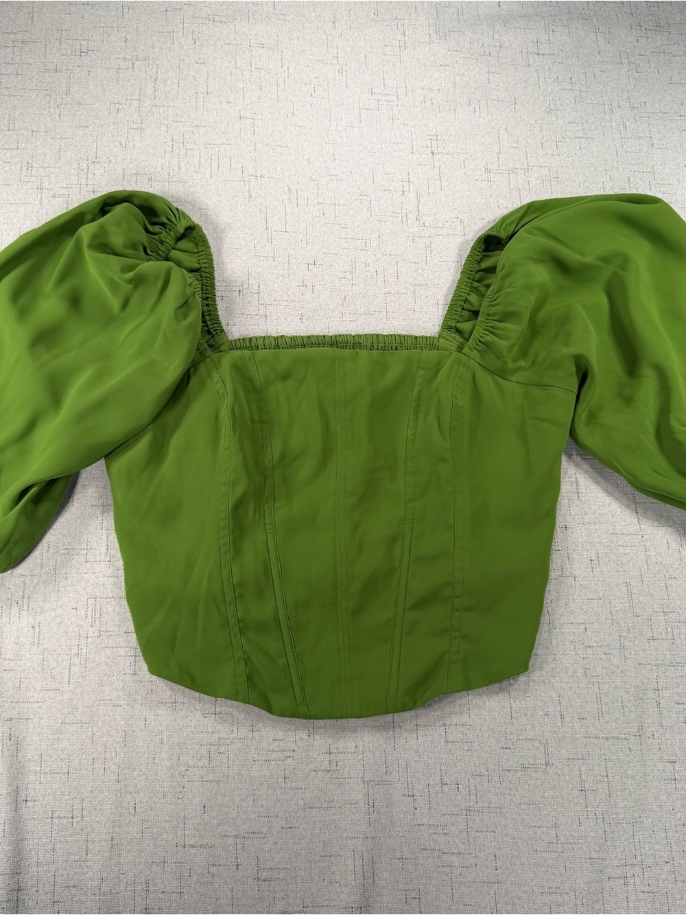 Abercrombie & Fitch Green Puff Sleeve Square Neck Crop Top